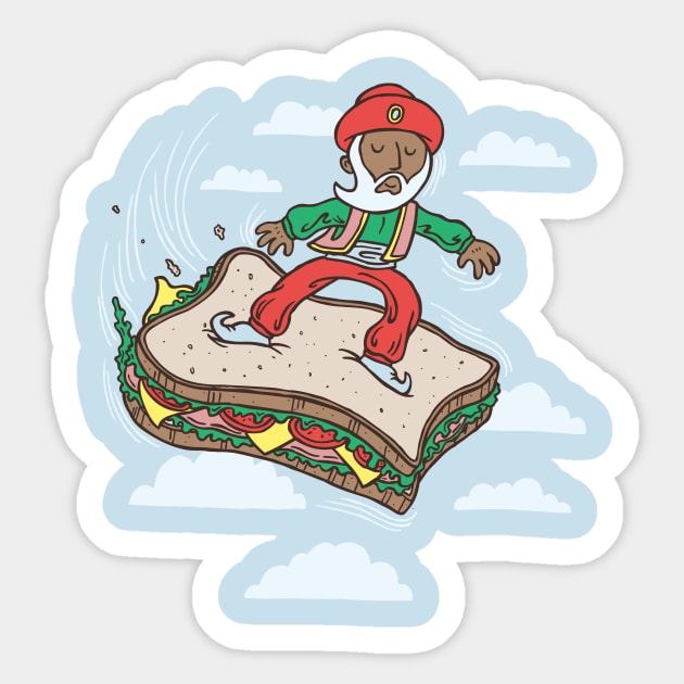 Sinbad Surfs the Seven Skies, on a Sandwich. I Don't know Why Sticker by WanderingBert